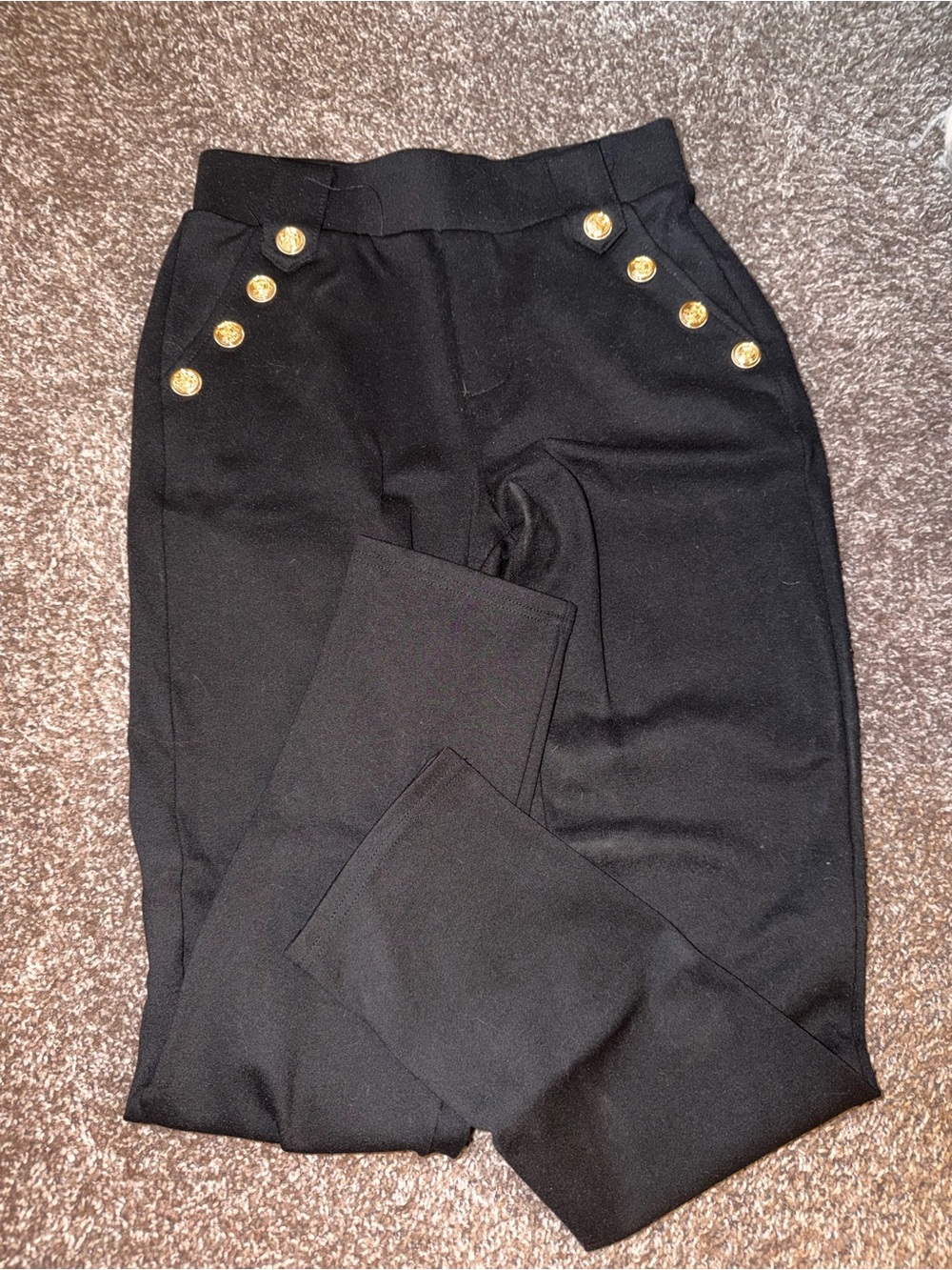 Black High-Waist Button Detail Women's Pants